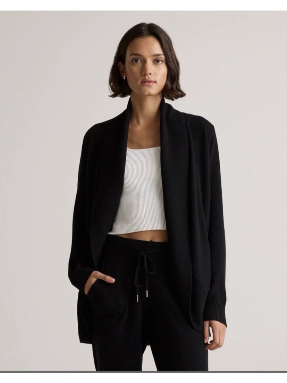 Quince $257 Mongolian Cashmere Open Cardigan Sweater In Black Size L